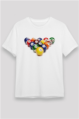 Bilardo Beyaz Unisex Tişört T-Shirt - TişörtFabrikası