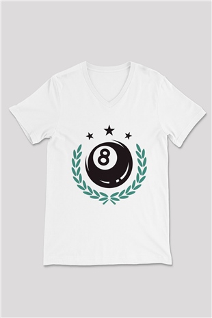 Bilardo Beyaz Unisex V Yaka Tişört