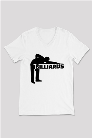 Bilardo Beyaz Unisex V Yaka Tişört