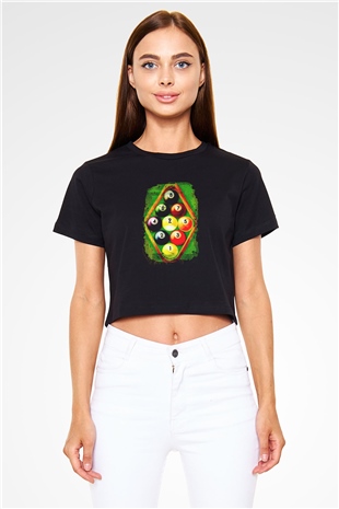 Bilardo Siyah Crop Top Tişört
