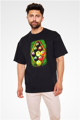 Bilardo Siyah Unisex Oversize Tişört T-Shirt