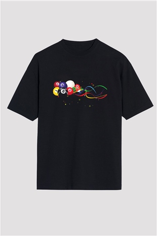 Bilardo Siyah Unisex Oversize Tişört T-Shirt