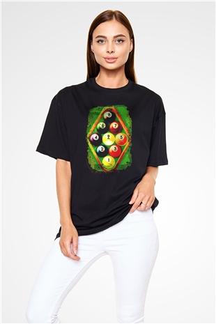 Bilardo Siyah Unisex Oversize Tişört T-Shirt