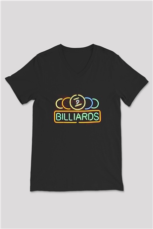 Bilardo Siyah Unisex V Yaka Tişört