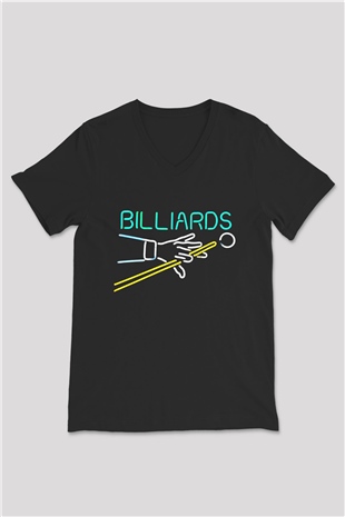 Bilardo Siyah Unisex V Yaka Tişört T-Shirt