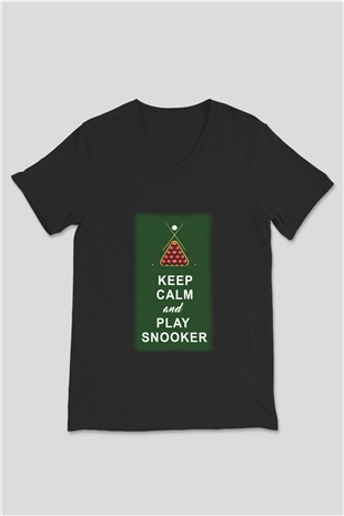 Bilardo Siyah Unisex V Yaka Tişört T-Shirt