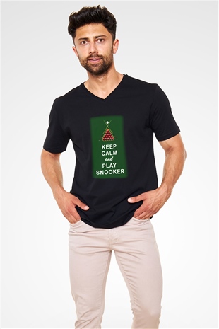 Bilardo Siyah Unisex V Yaka Tişört T-Shirt
