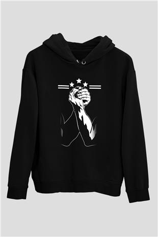 Bilek Güreşi - Arm Wrestling Baskılı Unisex Siyah Hoodie