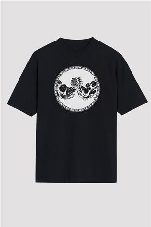 Bilek Güreşi - Arm Wrestling Baskılı Unisex Siyah Oversize Tişört