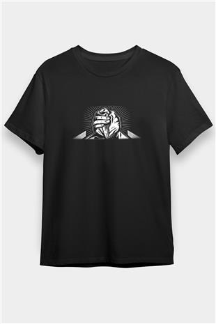 Bilek Güreşi - Arm Wrestling Baskılı Unisex Siyah Tişört - Tshirt
