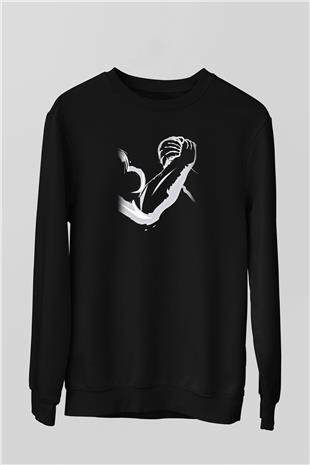 Bilek Güreşi - Arm Wrestling Baskılı Unisex Siyah Sweatshirt