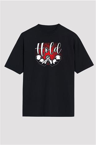 Bilek Güreşi - Arm Wrestling Baskılı Unisex Siyah Oversize Tişört