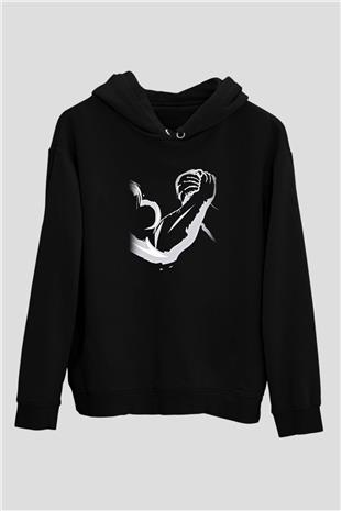 Bilek Güreşi - Arm Wrestling Baskılı Unisex Siyah Hoodie