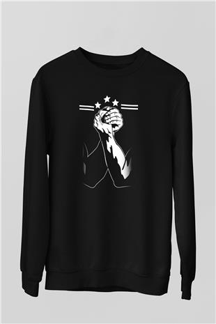 Bilek Güreşi - Arm Wrestling Baskılı Unisex Siyah Sweatshirt