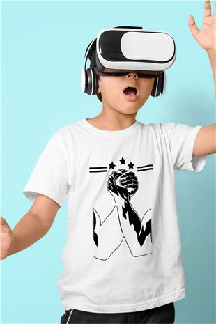 Bilek Güreşi Baskılı Unisex Beyaz Çocuk Tişört - Tshirt