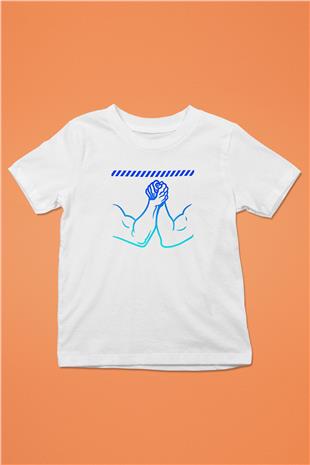 Bilek Güreşi Baskılı Unisex Beyaz Çocuk Tişört - Tshirt