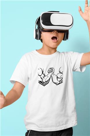 Bilek Güreşi Baskılı Unisex Beyaz Çocuk Tişört - Tshirt