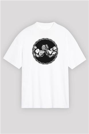 Bilek Güreşi Baskılı Unisex Beyaz Oversize Tişört - Tshirt