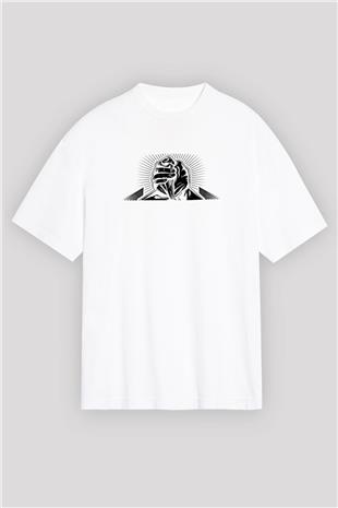 Bilek Güreşi Baskılı Unisex Beyaz Oversize Tişört - Tshirt