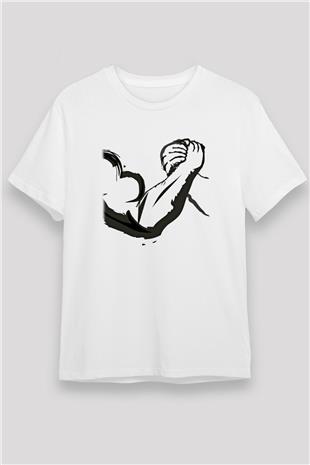 Bilek Güreşi Baskılı Unisex Beyaz Tişört - Tshirt