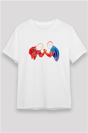 Bilek Güreşi Baskılı Unisex Beyaz Tişört - Tshirt