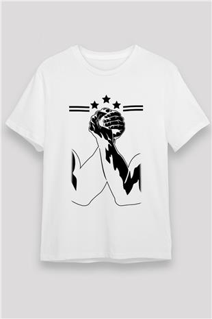 Bilek Güreşi Baskılı Unisex Beyaz Tişört - Tshirt