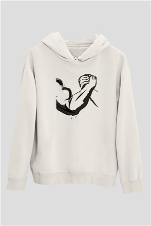 Bilek Güreşi Baskılı Unisex Ekru Hoodie
