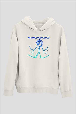 Bilek Güreşi Baskılı Unisex Ekru Hoodie