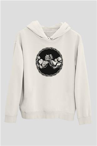 Bilek Güreşi Baskılı Unisex Ekru Hoodie