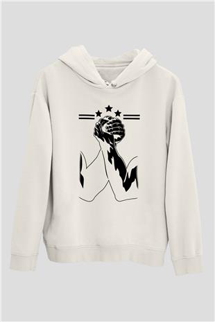 Bilek Güreşi Baskılı Unisex Ekru Hoodie
