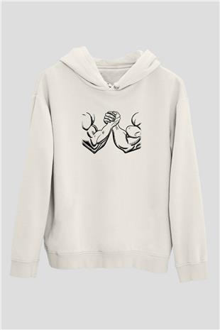 Bilek Güreşi Baskılı Unisex Ekru Hoodie