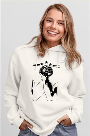 Bilek Güreşi Baskılı Unisex Ekru Hoodie