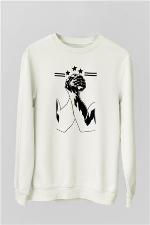 Bilek Güreşi Baskılı Unisex Ekru Sweatshirt