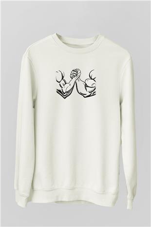 Bilek Güreşi Baskılı Unisex Ekru Sweatshirt