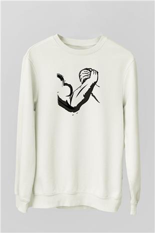 Bilek Güreşi Baskılı Unisex Ekru Sweatshirt