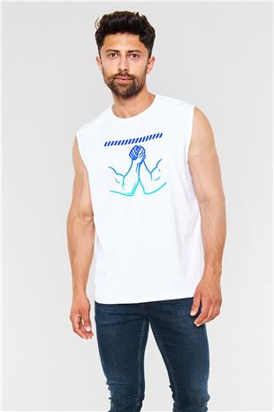 Bilek Güreşi Baskılı Unisex Kolsuz Beyaz Tişört