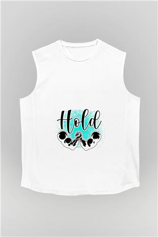 Bilek Güreşi Baskılı Unisex Kolsuz Beyaz Tişört