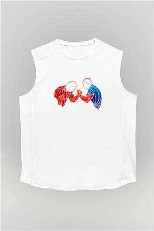 Bilek Güreşi Baskılı Unisex Kolsuz Beyaz Tişört