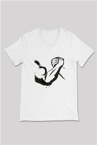 Bilek Güreşi Baskılı Unisex V Yaka Tişört - Tshirt