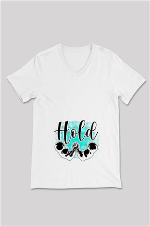 Bilek Güreşi Baskılı Unisex V Yaka Tişört - Tshirt