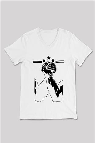 Bilek Güreşi Baskılı Unisex V Yaka Tişört - Tshirt