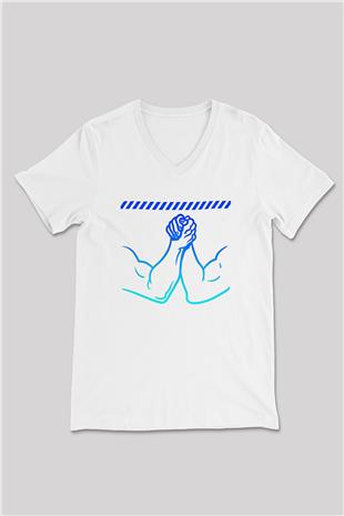 Bilek Güreşi Baskılı Unisex V Yaka Tişört - Tshirt