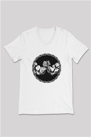 Bilek Güreşi Baskılı Unisex V Yaka Tişört - Tshirt
