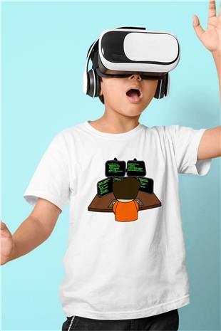 Bilgisayar programcısı Baskılı Beyaz Unisex Çocuk Tişört
