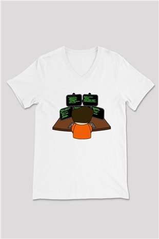 Bilgisayar programcısı Beyaz Unisex V Yaka Tişört T-Shirt