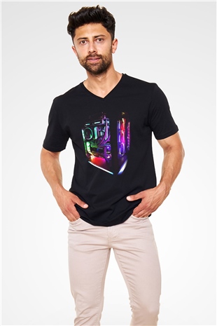 Bilgisayar programcısı Siyah Unisex V Yaka Tişört T-Shirt