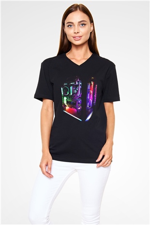 Bilgisayar programcısı Siyah Unisex V Yaka Tişört T-Shirt