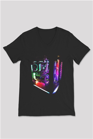 Bilgisayar programcısı Siyah Unisex V Yaka Tişört T-Shirt