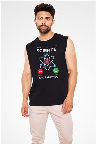 Bilim Arıyor Baskılı Unisex Kolsuz Siyah Tişört - Tshirt
