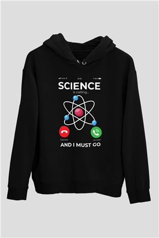 Bilim Arıyor Baskılı Unisex Siyah Hoodie